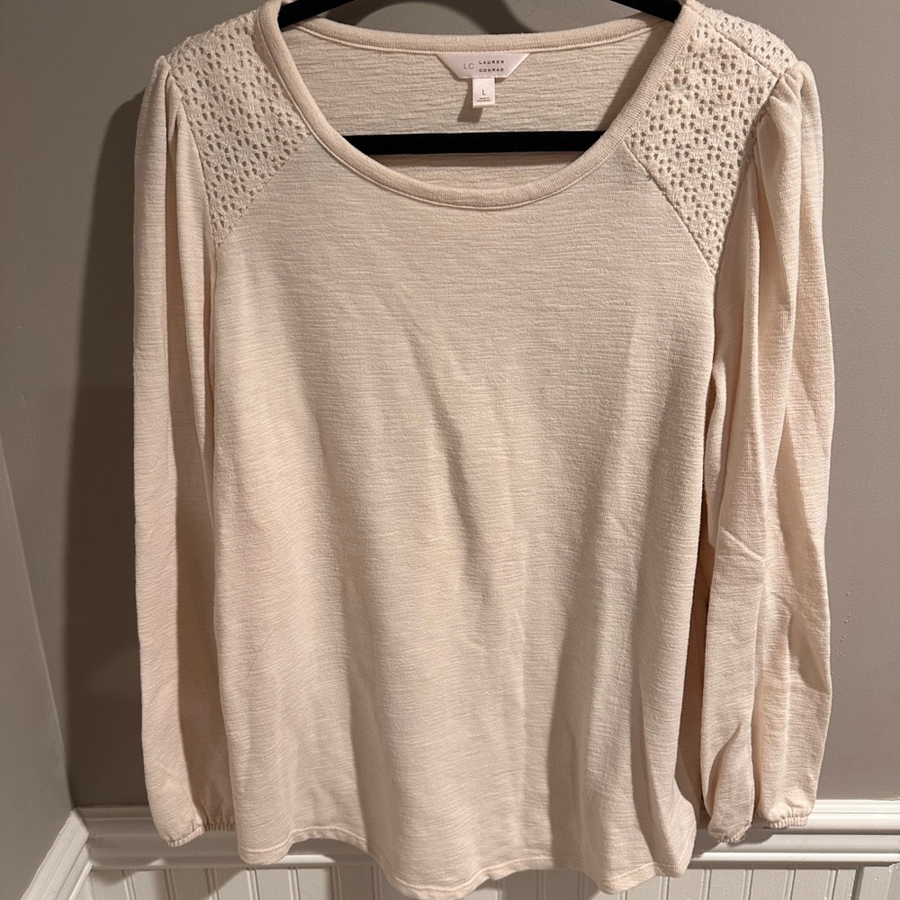 LC Lauren Conrad Beige Long Sleeve Blouse